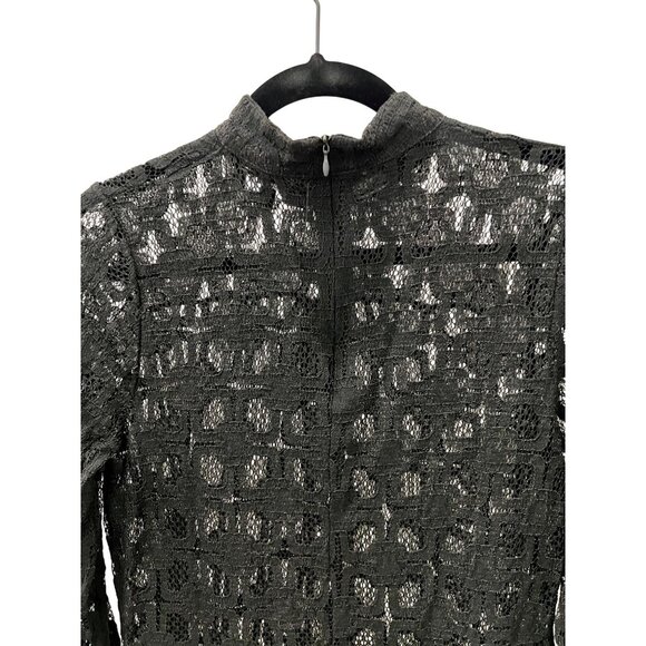 Beulah Style Black Lace Mock Neck top with Trumpet Sleeves - Size S - Picture 5 of 7